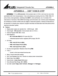 API4000-6 datasheet: 340 sec very low cost voice synthesizer with 4-bit microprocessor API4000-6