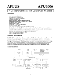 APU4006 datasheet: 4-bit micro-controller with LCD driver, 1 K word APU4006