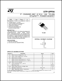 STP12PF06 datasheet: P-CHANNEL 60V - 0.18 OHM - 12A TO-220 STRIPFET POWER MOSFET STP12PF06