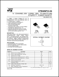 STB80NF55-06 datasheet: N-CHANNEL 55V - 0.005 OHM - 80A TO-262/TO-263 STRIPFET POWER MOSFET STB80NF55-06
