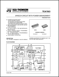 TEA7063 datasheet: SPEECH CIRCUIT WITH POWER MANAGEMENT TEA7063