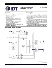 IDT71V016SA20BFI8 datasheet: 1 Meg (64K x 16-bit) 3.3V CMOS static RAM, 20ns IDT71V016SA20BFI8