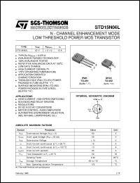 STD15N06L datasheet: N-CHANNEL ENHANCEMENT MODE LOW THRESHOLD POWER MOS TRANSISTOR STD15N06L