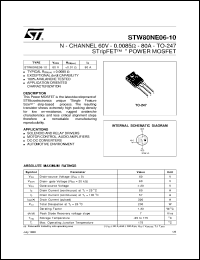 STW80NE06-10 datasheet: N-CHANNEL ENHANCEMENT MODE SINGLE FEATURE SIZE POWER MOSFET STW80NE06-10