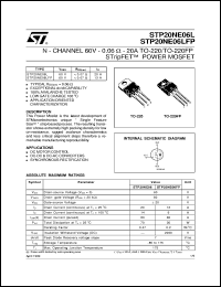 STP20NE06L datasheet: N-CHANNEL 60V - 0.06 OMH - 20A TO-220/TO-220FP STRIPFET POWER MOSFET STP20NE06L