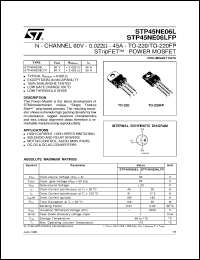 STP45NE06LFP datasheet: N-CHANNEL 60V - 0.022 OHM - 45A - TO-220/TO-220FP STRIPFET POWER MOSFET STP45NE06LFP