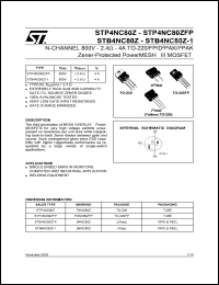 STP4NC80ZFP datasheet: N-channel power MOSFET, 800V, 4A STP4NC80ZFP