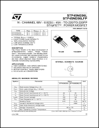 STP45NE06LFP datasheet: N-channel power MOSFET, 60V, 25A STP45NE06LFP