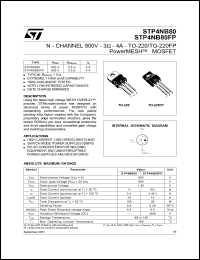 STP4NB80FP datasheet: N-channel power MOSFET, 800V, 4A STP4NB80FP