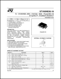 STV60NE06-16 datasheet: N-CHANNEL 60V - 0.013 OHM - 60A POWERSO-10 STRIPFET POWER MOSFET STV60NE06-16