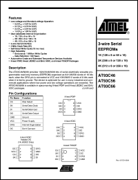 AT93C56-10SC datasheet: 3-wire serial EEPROM, 2000KHz, 4.5V to 5.5V AT93C56-10SC