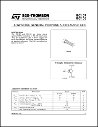 BC107 datasheet: LOW NOISE GENERAL PURPOSE AUDIO AMPLIFIERS BC107