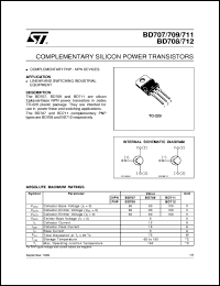 BD708 datasheet: COMPLEMENTARY SILICON POWER TRANSISTORS BD708