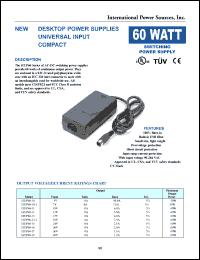 HUP60-12 datasheet: AC/DC switching power supply. Maximum output power 60W. Nom. output voltage 12V. Output current: Imin 0A, Imax 5.0A. HUP60-12