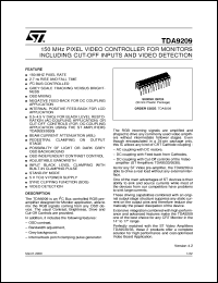 TDA9209 datasheet: 150 MHZ PIXEL VIDEO CONTROLLER WITH CUT-OFF OUTPUTS AND VIDEO DETECTION TDA9209