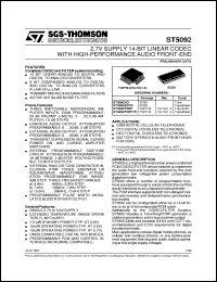 ST5092AD datasheet: 2.7V SUPPLY 14-BIT LINEAR CODEC WITH HIGH-PERFORMANCE AUDIO FRONT-END ST5092AD