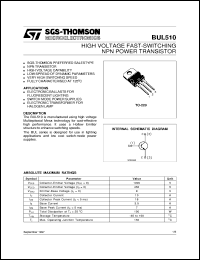 BUL510 datasheet: HIGH VOLTAGE FAST-SWITCHING NPN POWER TRANSISTOR BUL510