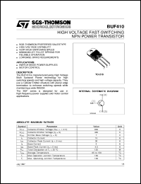BUF410 datasheet: HIGH VOLTAGE FAST-SWITCHING NPN POWER TRANSISTOR BUF410