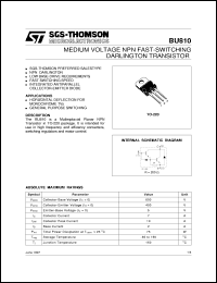 BU810 datasheet: MEDIUM VOLTAGE NPN FAST-SWITCHING DARLINGTON TRANSISTOR BU810