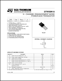 STW50N10 datasheet: N-CHANNEL ENHANCEMENT MODE POWER MOS TRANSISTOR STW50N10