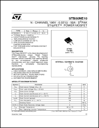 STB50NE10 datasheet: N-CHANNEL 100V - 0.021 OHM - 50A - D2PAK STRIPFET POWER MOSFET STB50NE10