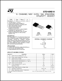 STD16NE10 datasheet: N-CHANNEL 100V - 0.07 OHM - 16A - IPAK/DPAK STRIPFET POWER MOSFET STD16NE10