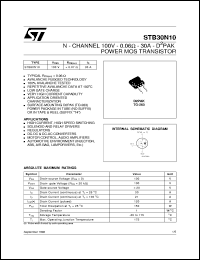 STB30N10 datasheet: N-CHANNEL 100V - 0.06 OHM - 30A - D2PAK POWER MOS TRANSISTOR STB30N10