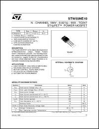 STW55NE10 datasheet: N-CHANNEL 100V - 0.021 OHM - 55A TO247 STRIPFET POWER MOSFET STW55NE10