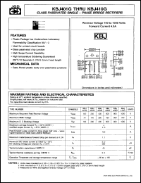 KBJ404G datasheet: Glass passivated single-phase bridge rectifier. Forward current 4.0 A. Max recurrent peak reverse voltage 400V. KBJ404G