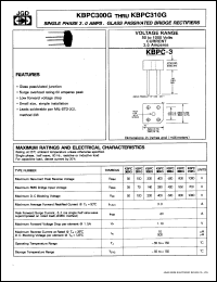 KBPC300G datasheet: Single phase 3.0 A glass passivated bridge rectifier. Max recurrent peak reverse voltage 50V. KBPC300G