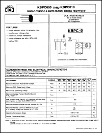 KBPC604 datasheet: Single phase 6.0 A silicon bridge rectifier. Max recurrent peak reverse voltage 400V. KBPC604