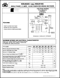 KBU601G datasheet: Single phase 6.0 A glass passivated bridge rectifier. Max recurrent peak reverse voltage 100V. KBU601G