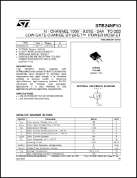 STB24NF10 datasheet: N-CHANNEL 100V - 0.07 OHM -24A TO-263 LOW GATE CHARGE STRIPFET POWER MOSFET STB24NF10