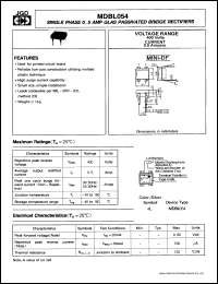 MDBL054 datasheet: Single phase 0.5 A glass passivated bridge rectifier. Repetitive peak reverse voltage 400V. MDBL054