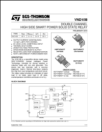 VND10B datasheet: DOUBLE CHANNEL HIGH SIDE SMART POWER SOLID STATE RELAY VND10B