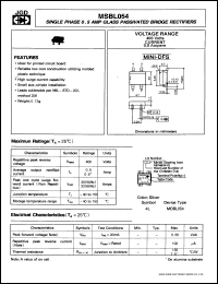 MSBL054 datasheet: Single phase 0.5A glass passivated bridge rectifier. Repetitive peak reverse voltage 400V. MSBL054