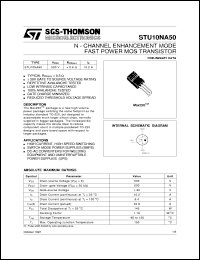 STU10NA50 datasheet: N-CHANNEL ENHANCEMENT MODE FAST POWER MOS TRANSISTOR STU10NA50