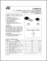 STD5NE10L datasheet: N-CHANNEL 100V - 0.3 OHM - 5A - DPAK/IPAK STRIPFET POWER MOSFET STD5NE10L