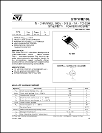 STP7NE10L datasheet: N-CHANNEL 100V - 0.3 OHM - 7A - TO-220 STRIPFET POWER MOSFET STP7NE10L