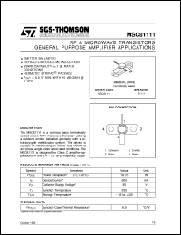 MSC81111 datasheet: GENERAL PURPOSE AMPLIFIER APPLICATIONS RF & MICROWAVE TRANSISTORS MSC81111