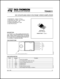 TDA9511 datasheet: DC COUPLING HIGH VOLTAGE VIDEO AMPLIFIER TDA9511