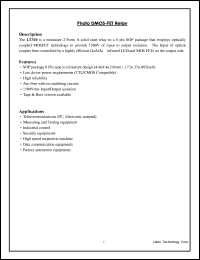 LT310 datasheet: Photo DMOS-FET relay. Input continuous LED current 50 mA, input peak LED current 1000 mA, input LED reverse voltage 5 V. Output load voltage 400 V, output load current 100 mA. LT310