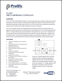 PL-2301 datasheet: USB to USB dridge controller: transfers files between two PCs with USB interface PL-2301