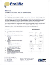 PL-2313 datasheet: USB to dual serial bridge controller PL-2313