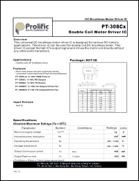 PT-308C-A datasheet: 3-18V; double coil motor friver IC PT-308C-A