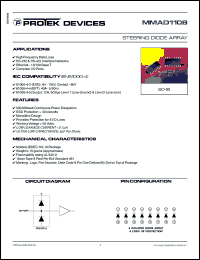 MMAD1108 datasheet: 50.0V; 500MilliWatts; steering diode array. For ethernet- 10/100 base T, RS-232 & RS-422 interface network, high frequency data lines, computer I/O ports MMAD1108