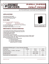 PHP8.4 datasheet: 8.4V; 7.5 & 15KWatts; AC power bus voltage suppressor. For secondary AC power supply, aircraft & shipboard AC power bus, heavy duty AC switching power PHP8.4