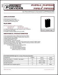 PHP208 datasheet: 208V; 7.5 & 15KWatts; AC power bus voltage suppressor. For secondary AC power supply, aircraft & shipboard AC power bus, heavy duty AC switching power PHP208