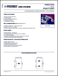 PSOT03 datasheet: 3.3V; 500Watt; standard capacitance TVS array. For RS-232/422/423, cellular phones, control & monitoring systems, portable electronics, wireless bus protection PSOT03