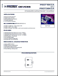 PSOT15KCA datasheet: 12.8V; 300Watt; standard capacitance TVS array. For RS-232/422/423, cellular phones, control & monitoring systems, portable electronics, wireless bus protection PSOT15KCA